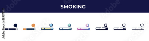smoking icon in 8 styles. line, filled, glyph, thin outline, colorful, stroke and gradient styles, smoking vector sign. symbol, logo illustration. different style icons set.