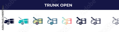 trunk open icon in 8 styles. line, filled, glyph, thin outline, colorful, stroke and gradient styles, trunk open vector sign. symbol, logo illustration. different style icons set.