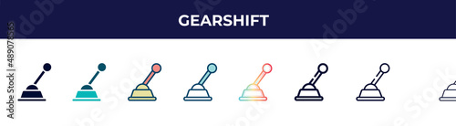 gearshift icon in 8 styles. line, filled, glyph, thin outline, colorful, stroke and gradient styles, gearshift vector sign. symbol, logo illustration. different style icons set.