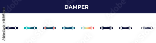 damper icon in 8 styles. line, filled, glyph, thin outline, colorful, stroke and gradient styles, damper vector sign. symbol, logo illustration. different style icons set.
