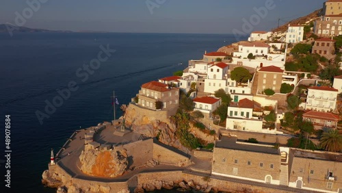 Aerial view of the old town on Hydra Island in photo