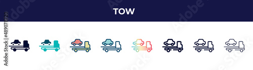 tow icon in 8 styles. line, filled, glyph, thin outline, colorful, stroke and gradient styles, tow vector sign. symbol, logo illustration. different style icons set.