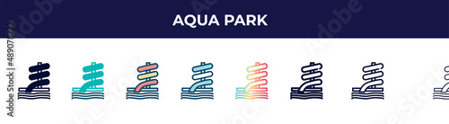 aqua park icon in 8 styles. line, filled, glyph, thin outline, colorful, stroke and gradient styles, aqua park vector sign. symbol, logo illustration. different style icons set.