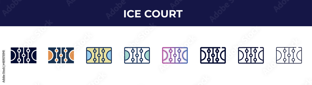 ice court icon in 8 styles. line, filled, glyph, thin outline, colorful, stroke and gradient styles, ice court vector sign. symbol, logo illustration. different style icons set. ice court icon in 8 styles. line, filled, glyph, thin outline, colorful, stroke and gradient styles, ice court vector sign. symbol, logo illustration. different style icons set.