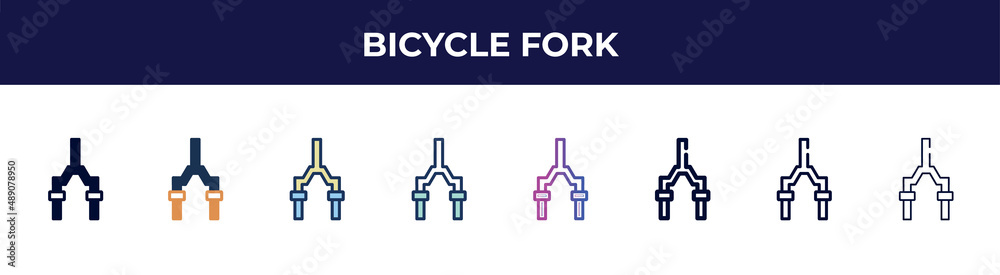 bicycle fork icon in 8 styles. line, filled, glyph, thin outline, colorful, stroke and gradient styles, bicycle fork vector sign. symbol, logo illustration. different style icons set. bicycle fork icon in 8 styles. line, filled, glyph, thin outline, colorful, stroke and gradient styles, bicycle fork vector sign. symbol, logo illustration. different style icons set.