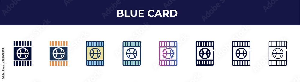blue card icon in 8 styles. line, filled, glyph, thin outline, colorful, stroke and gradient styles, blue card vector sign. symbol, logo illustration. different style icons set. blue card icon in 8 styles. line, filled, glyph, thin outline, colorful, stroke and gradient styles, blue card vector sign. symbol, logo illustration. different style icons set.