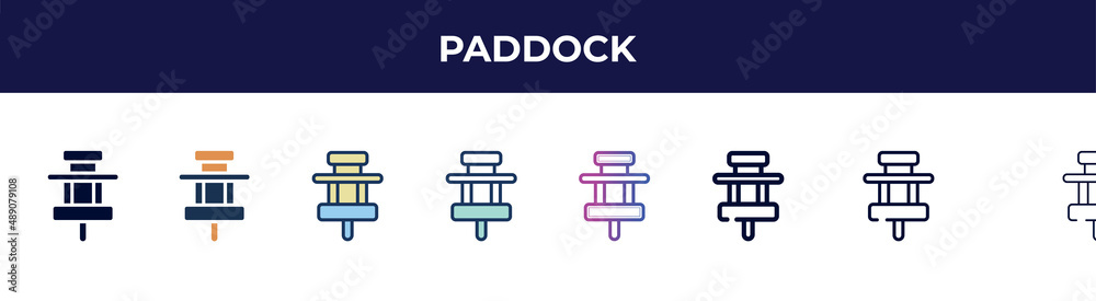 paddock icon in 8 styles. line, filled, glyph, thin outline, colorful, stroke and gradient styles, paddock vector sign. symbol, logo illustration. different style icons set. paddock icon in 8 styles. line, filled, glyph, thin outline, colorful, stroke and gradient styles, paddock vector sign. symbol, logo illustration. different style icons set.