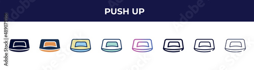 push up icon in 8 styles. line, filled, glyph, thin outline, colorful, stroke and gradient styles, push up vector sign. symbol, logo illustration. different style icons set.