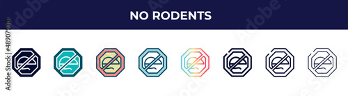 no rodents icon in 8 styles. line, filled, glyph, thin outline, colorful, stroke and gradient styles, no rodents vector sign. symbol, logo illustration. different style icons set.