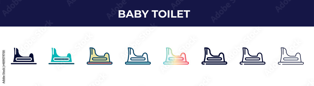 baby toilet icon in 8 styles. line, filled, glyph, thin outline, colorful, stroke and gradient styles, baby toilet vector sign. symbol, logo illustration. different style icons set. baby toilet icon in 8 styles. line, filled, glyph, thin outline, colorful, stroke and gradient styles, baby toilet vector sign. symbol, logo illustration. different style icons set.