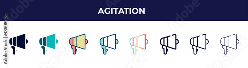 agitation icon in 8 styles. line, filled, glyph, thin outline, colorful, stroke and gradient styles, agitation vector sign. symbol, logo illustration. different style icons set.