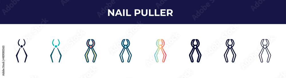 nail puller icon in 8 styles. line, filled, glyph, thin outline, colorful, stroke and gradient styles, nail puller vector sign. symbol, logo illustration. different style icons set. nail puller icon in 8 styles. line, filled, glyph, thin outline, colorful, stroke and gradient styles, nail puller vector sign. symbol, logo illustration. different style icons set.