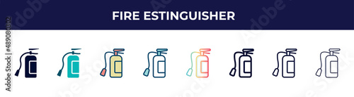 fire estinguisher icon in 8 styles. line, filled, glyph, thin outline, colorful, stroke and gradient styles, fire estinguisher vector sign. symbol, logo illustration. different style icons set.