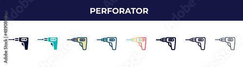 perforator icon in 8 styles. line, filled, glyph, thin outline, colorful, stroke and gradient styles, perforator vector sign. symbol, logo illustration. different style icons set.