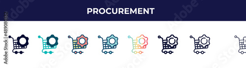 procurement icon in 8 styles. line, filled, glyph, thin outline, colorful, stroke and gradient styles, procurement vector sign. symbol, logo illustration. different style icons set.