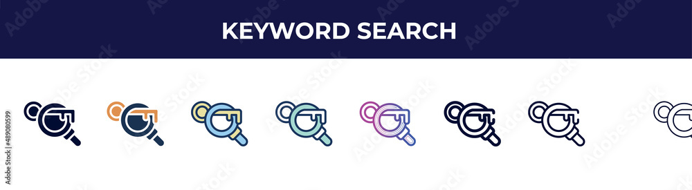 keyword search icon in 8 styles. line, filled, glyph, thin outline, colorful, stroke and gradient styles, keyword search vector sign. symbol, logo illustration. different style icons set. keyword search icon in 8 styles. line, filled, glyph, thin outline, colorful, stroke and gradient styles, keyword search vector sign. symbol, logo illustration. different style icons set.