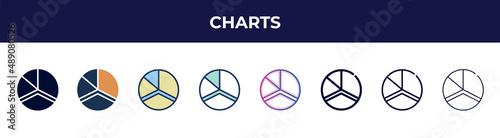 charts icon in 8 styles. line, filled, glyph, thin outline, colorful, stroke and gradient styles, charts vector sign. symbol, logo illustration. different style icons set.