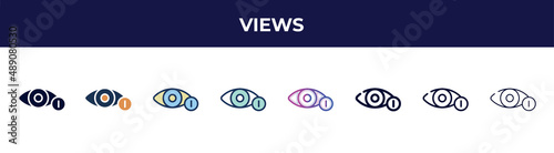 views icon in 8 styles. line, filled, glyph, thin outline, colorful, stroke and gradient styles, views vector sign. symbol, logo illustration. different style icons set.
