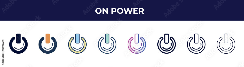 on power icon in 8 styles. line, filled, glyph, thin outline, colorful, stroke and gradient styles, on power vector sign. symbol, logo illustration. different style icons set. on power icon in 8 styles. line, filled, glyph, thin outline, colorful, stroke and gradient styles, on power vector sign. symbol, logo illustration. different style icons set.