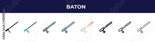 baton icon in 8 styles. line, filled, glyph, thin outline, colorful, stroke and gradient styles, baton vector sign. symbol, logo illustration. different style icons set.