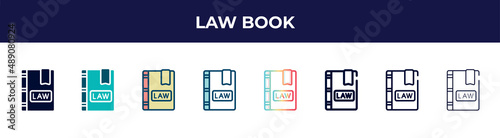 law book icon in 8 styles. line, filled, glyph, thin outline, colorful, stroke and gradient styles, law book vector sign. symbol, logo illustration. different style icons set.