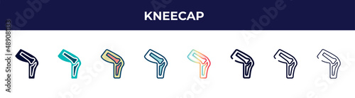 kneecap icon in 8 styles. line, filled, glyph, thin outline, colorful, stroke and gradient styles, kneecap vector sign. symbol, logo illustration. different style icons set.