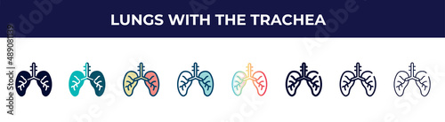 lungs with the trachea icon in 8 styles. line, filled, glyph, thin outline, colorful, stroke and gradient styles, lungs with the trachea vector sign. symbol, logo illustration. different style icons