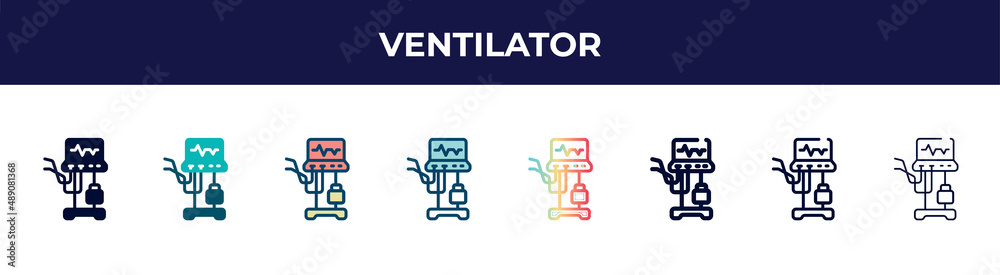ventilator icon in 8 styles. line, filled, glyph, thin outline, colorful, stroke and gradient styles, ventilator vector sign. symbol, logo illustration. different style icons set. ventilator icon in 8 styles. line, filled, glyph, thin outline, colorful, stroke and gradient styles, ventilator vector sign. symbol, logo illustration. different style icons set.