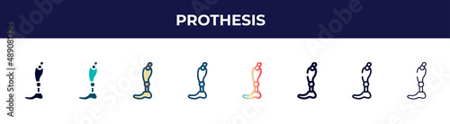 prothesis icon in 8 styles. line, filled, glyph, thin outline, colorful, stroke and gradient styles, prothesis vector sign. symbol, logo illustration. different style icons set.
