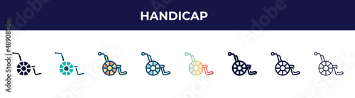 handicap icon in 8 styles. line, filled, glyph, thin outline, colorful, stroke and gradient styles, handicap vector sign. symbol, logo illustration. different style icons set.