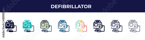 defibrillator icon in 8 styles. line, filled, glyph, thin outline, colorful, stroke and gradient styles, defibrillator vector sign. symbol, logo illustration. different style icons set.