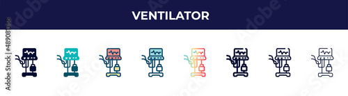 ventilator icon in 8 styles. line, filled, glyph, thin outline, colorful, stroke and gradient styles, ventilator vector sign. symbol, logo illustration. different style icons set.