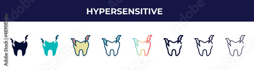 hypersensitive icon in 8 styles. line, filled, glyph, thin outline, colorful, stroke and gradient styles, hypersensitive vector sign. symbol, logo illustration. different style icons set.
