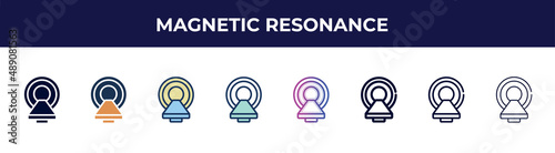 magnetic resonance icon in 8 styles. line, filled, glyph, thin outline, colorful, stroke and gradient styles, magnetic resonance vector sign. symbol, logo illustration. different style icons set.
