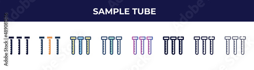 sample tube icon in 8 styles. line, filled, glyph, thin outline, colorful, stroke and gradient styles, sample tube vector sign. symbol, logo illustration. different style icons set.