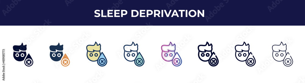 sleep deprivation icon in 8 styles. line, filled, glyph, thin outline, colorful, stroke and gradient styles, sleep deprivation vector sign. symbol, logo illustration. different style icons set. sleep deprivation icon in 8 styles. line, filled, glyph, thin outline, colorful, stroke and gradient styles, sleep deprivation vector sign. symbol, logo illustration. different style icons set.