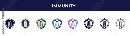 immunity icon in 8 styles. line, filled, glyph, thin outline, colorful, stroke and gradient styles, immunity vector sign. symbol, logo illustration. different style icons set.