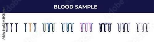 blood sample icon in 8 styles. line, filled, glyph, thin outline, colorful, stroke and gradient styles, blood sample vector sign. symbol, logo illustration. different style icons set.