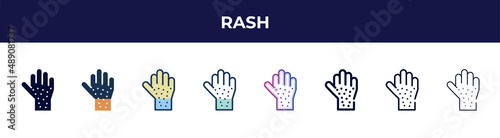 rash icon in 8 styles. line, filled, glyph, thin outline, colorful, stroke and gradient styles, rash vector sign. symbol, logo illustration. different style icons set. © VectorStockDesign