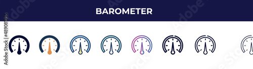 barometer icon in 8 styles. line, filled, glyph, thin outline, colorful, stroke and gradient styles, barometer vector sign. symbol, logo illustration. different style icons set.