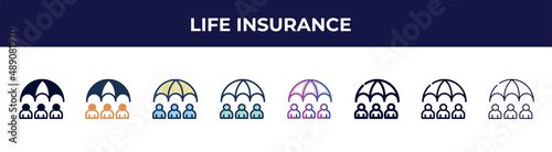 life insurance icon in 8 styles. line  filled  glyph  thin outline  colorful  stroke and gradient styles  life insurance vector sign. symbol  logo illustration. different style icons set.