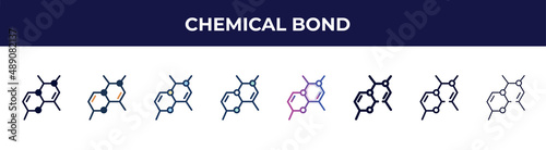 chemical bond icon in 8 styles. line, filled, glyph, thin outline, colorful, stroke and gradient styles, chemical bond vector sign. symbol, logo illustration. different style icons set.