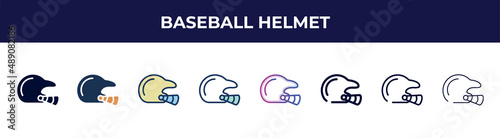 baseball helmet icon in 8 styles. line, filled, glyph, thin outline, colorful, stroke and gradient styles, baseball helmet vector sign. symbol, logo illustration. different style icons set.