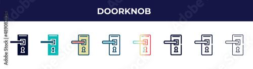 doorknob icon in 8 styles. line, filled, glyph, thin outline, colorful, stroke and gradient styles, doorknob vector sign. symbol, logo illustration. different style icons set.