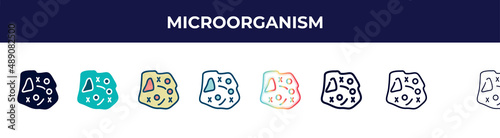 microorganism icon in 8 styles. line, filled, glyph, thin outline, colorful, stroke and gradient styles, microorganism vector sign. symbol, logo illustration. different style icons set.