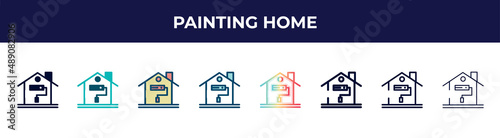 painting home icon in 8 styles. line, filled, glyph, thin outline, colorful, stroke and gradient styles, painting home vector sign. symbol, logo illustration. different style icons set.