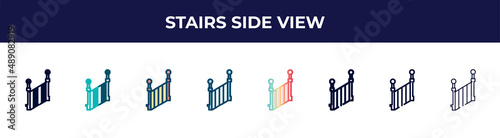 stairs side view icon in 8 styles. line, filled, glyph, thin outline, colorful, stroke and gradient styles, stairs side view vector sign. symbol, logo illustration. different style icons set.