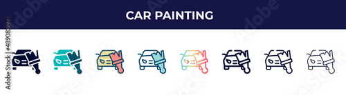 car painting icon in 8 styles. line, filled, glyph, thin outline, colorful, stroke and gradient styles, car painting vector sign. symbol, logo illustration. different style icons set.