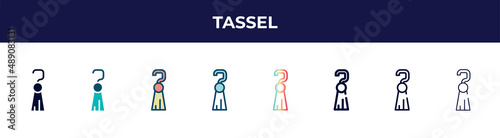 tassel icon in 8 styles. line, filled, glyph, thin outline, colorful, stroke and gradient styles, tassel vector sign. symbol, logo illustration. different style icons set.