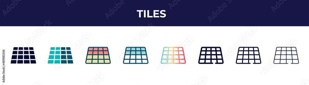tiles icon in 8 styles. line, filled, glyph, thin outline, colorful, stroke and gradient styles, tiles vector sign. symbol, logo illustration. different style icons set. tiles icon in 8 styles. line, filled, glyph, thin outline, colorful, stroke and gradient styles, tiles vector sign. symbol, logo illustration. different style icons set.